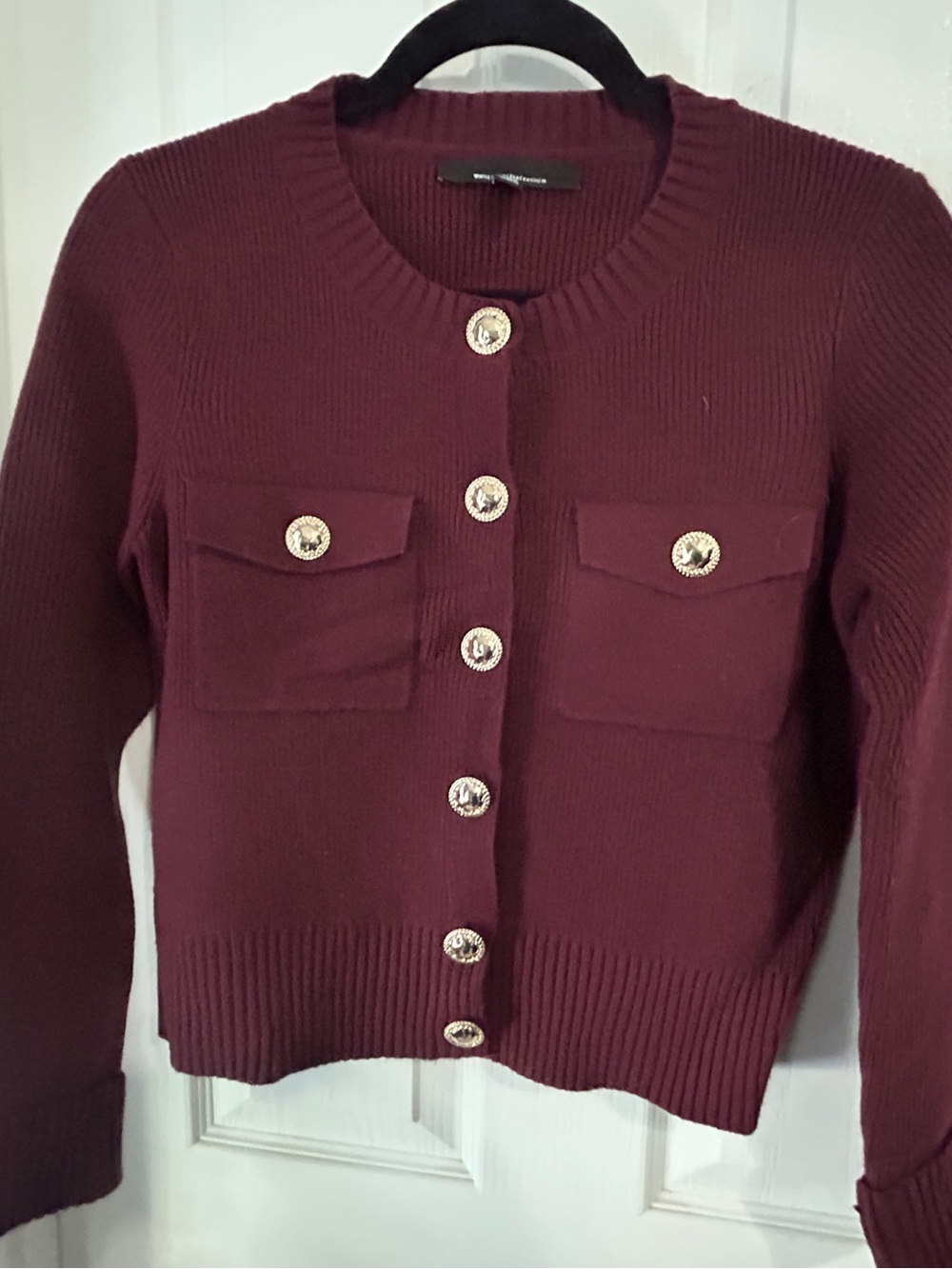 Burgundy Knit Cardigan with Gold-Tone Buttons